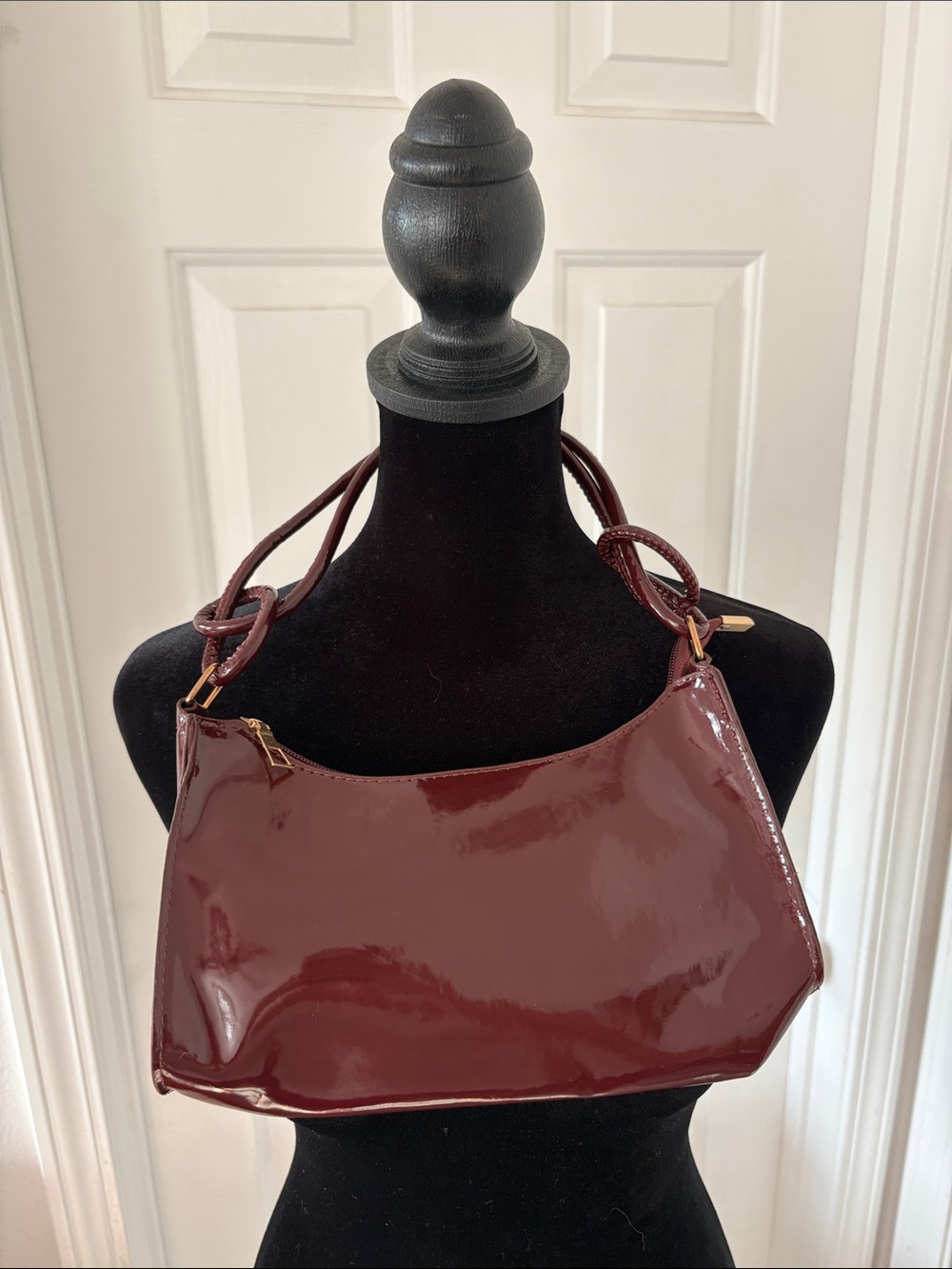 Patent Leather Shoulder Bag in Deep Burgundy